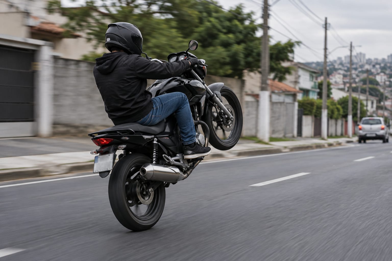 Motociclista sem CNH empina, perde o controle e bate em carro em Guarapuava