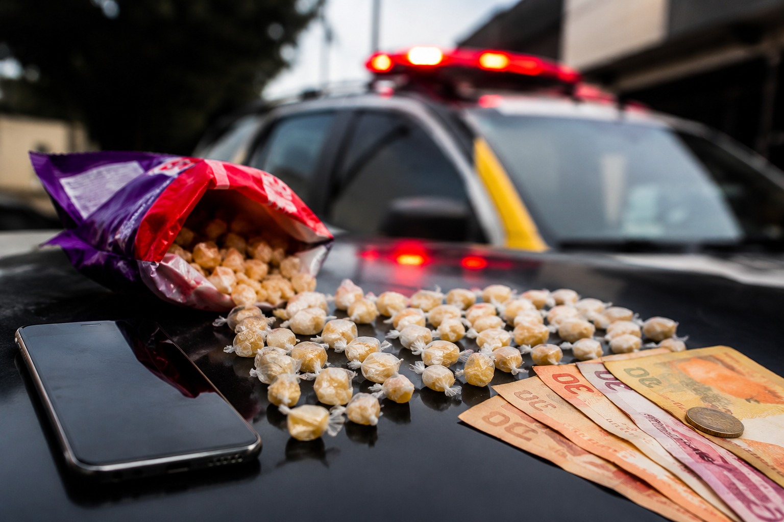 Traficante é preso com 40 pedras de crack escondidas em embalagem de doces em Guarapuava