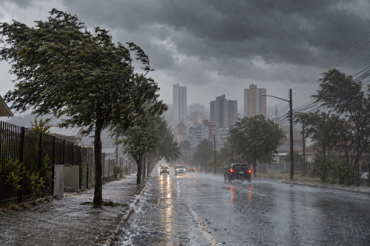 Guarapuava entra em alerta para tempestades com ventos acima de 70 km/h e granizo