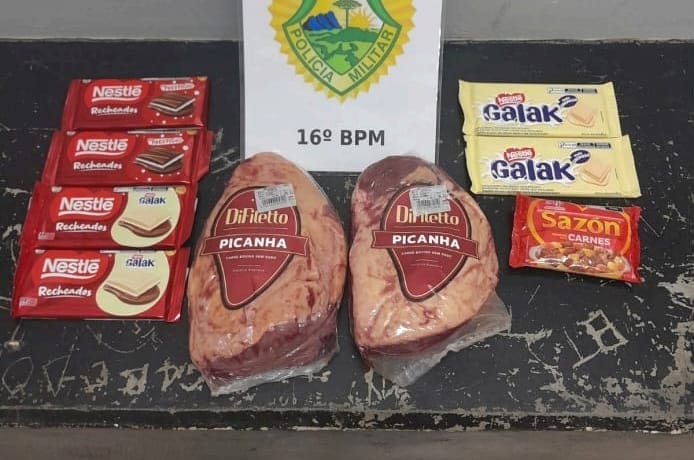Câmeras flagram furto de carne e chocolate em supermercado de Guarapuava
