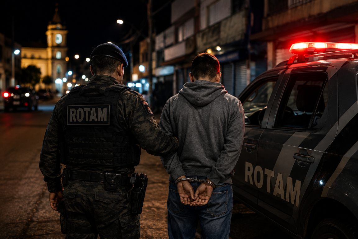 Suspeito com mandado por tráfico é preso durante operação da Rotam em Pinhão
