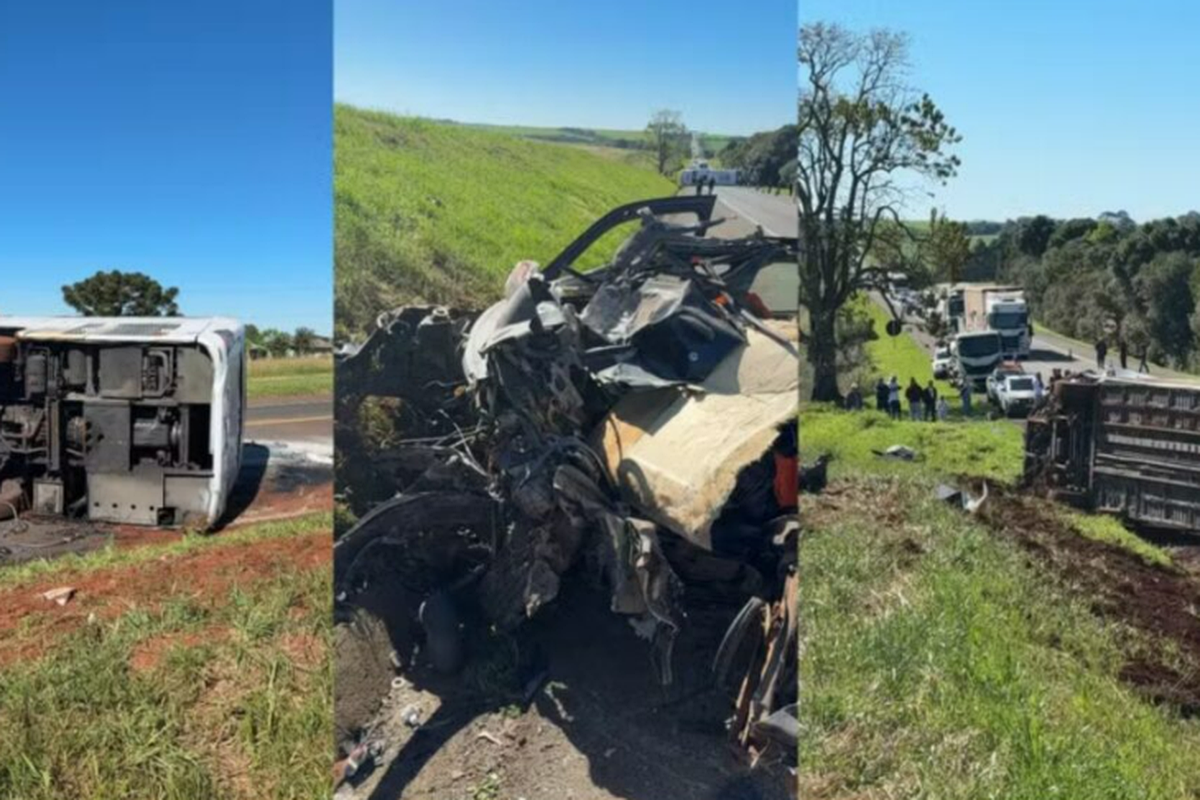 Carro invade contramão, bate em ônibus e mata motorista na BR-277, na região de Guarapuava
