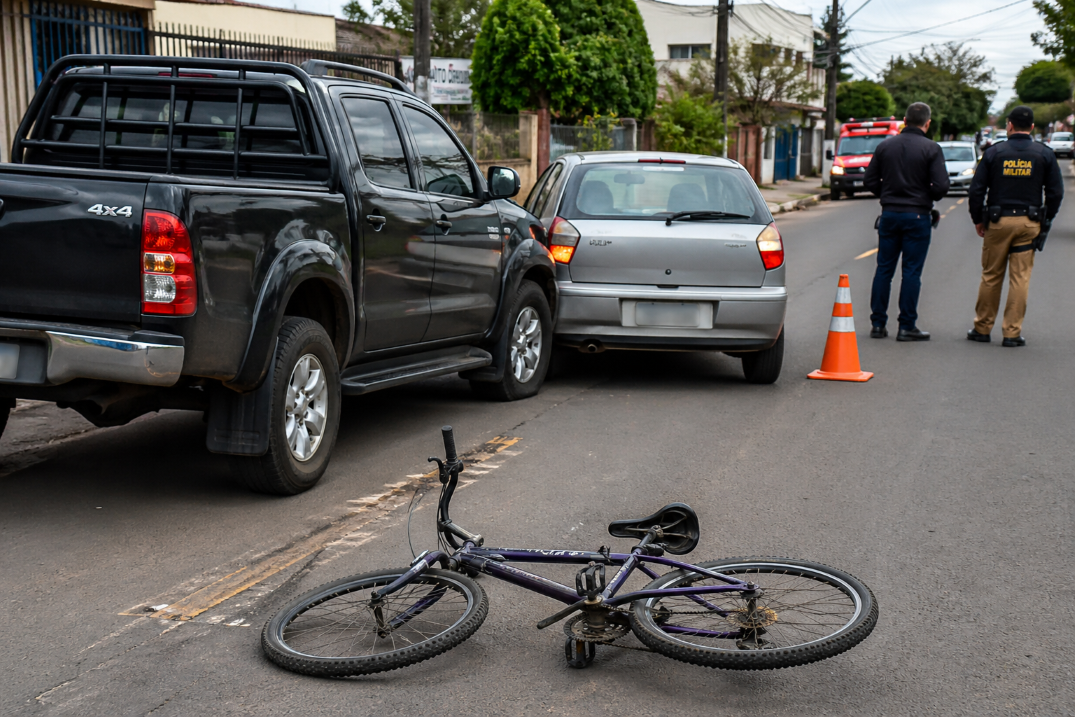 Ciclista fica ferido em acidente envolvendo três veículos em Guarapuava